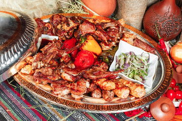 Barbecue - a traditional dish of the inhabitants of the Caucasus. Govadian, lamb, veal, grilled according to the Georgian recipe. National cuisine