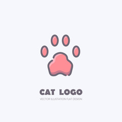 Cat paw logo, Kitten footprint flat mark