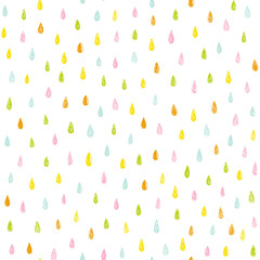 Seamless vector pattern with rain drops in rainbow colors. Cute abstract pattern in doodle style.