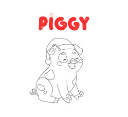 Coloring cute character piggy. Funny pig isolated on white background.