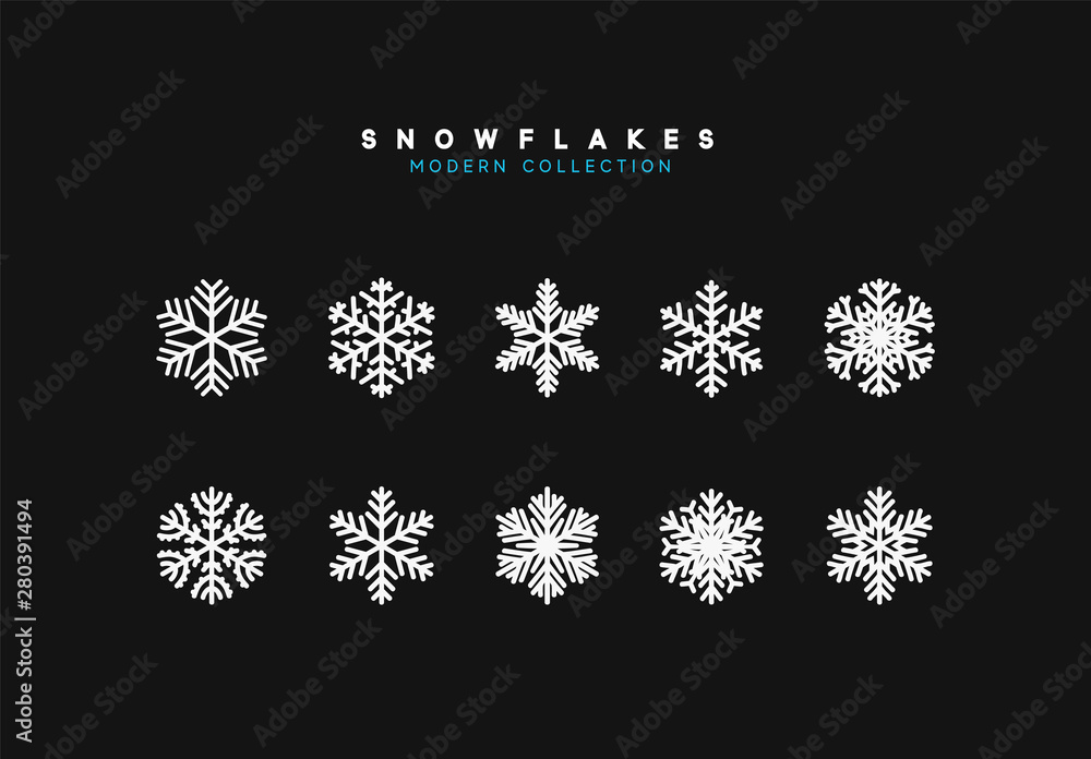Poster set vector snowflakes. collection of snowflake winter decoration. isolated on black background