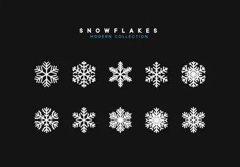 Foto op Aluminium Set vector snowflakes. Collection of snowflake winter decoration. Isolated on black background © lauritta