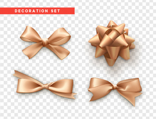 Bows beige realistic design. Isolated gift bows with ribbons