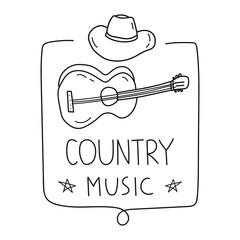 Country music. Vector hand drawn badge illustration on white background.