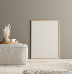 Mock up poster in home interior with minimal decor, Scandinavian concept, 3D render © artjafara