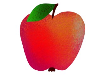 Painted Apple. Red, juicy apple on a white background.