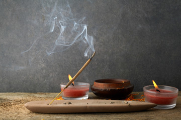 Incense stick and smoke from incense burning. Beautiful smoke. Aromatherapy