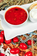  Georgian soup. Tomato soup with chicken broth with tomatoes and onions. National cuisine