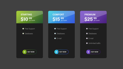 Price list for web site. Vector interface elements template