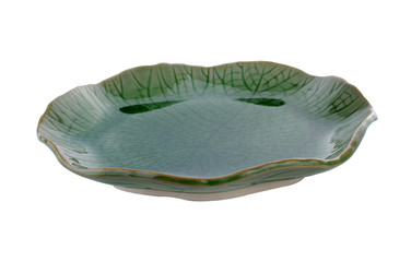 Empty green ceramic plate isolated on white background
