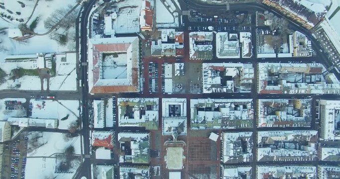 Winter aerial drone view of small town in 4K