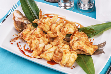  Nuggets fried in sea fish oil with bamboo according to the Georgian recipe. Mediterranean cuisine
