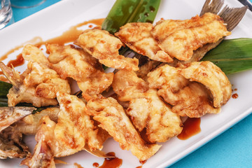  Nuggets fried in sea fish oil with bamboo according to the Georgian recipe. Mediterranean cuisine