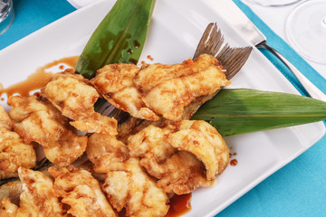  Nuggets fried in sea fish oil with bamboo according to the Georgian recipe. Mediterranean cuisine