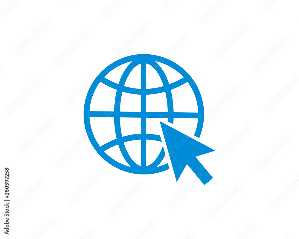 Poster globe go to web flat icon. vector design