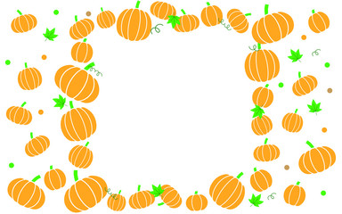 Autumn Pumpkins Maple Leaf Vine Frame Border. Flat Style design.