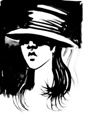 sketch with brush and ink portrait