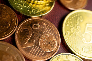 two cents on the background of other coins Euro cents macro photo