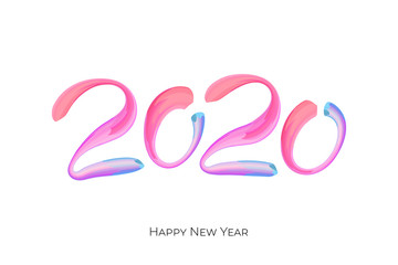 Happy New Year colorful brushstroke number 2020. Christmas winter holidays white greeting card calendar brochure template design. Vector acrylic paint calligraphy lettering text illustration