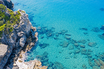 Aerial view of beautiful turquoise sea and coastline.