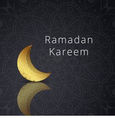 illustration of holy ramadan kareem with islamic symbol crescent with arabic pattern and lantern for eid mubarak days.greeting card of ramadan kareem in calligraphy