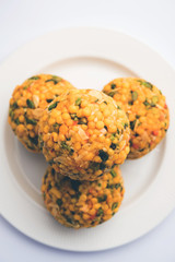 Jumbo Boondi Laddu mixed with dry fruits also know as laddoo/ ladoo/ laddo or Sweet dumplings made during festivals or weddings