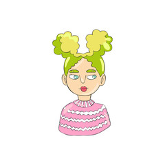 Beautiful girl. Young woman. Cartoon man. Character. Isolated vector object on white background.