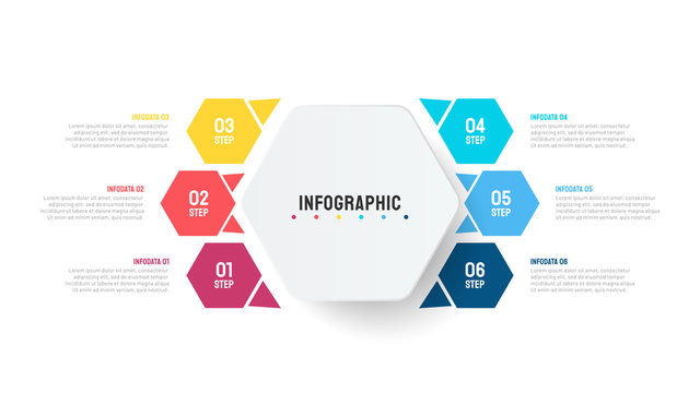Business data visualization. Vector design element with 6 options, steps, modern layout. Can be used for workflow diagram, info chart, web design.