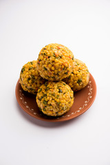 Jumbo Boondi Laddu mixed with dry fruits also know as laddoo/ ladoo/ laddo or Sweet dumplings made during festivals or weddings