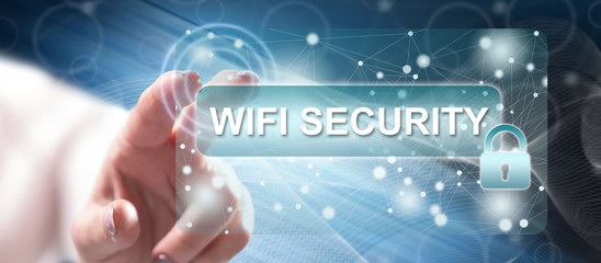 Woman touching a wifi security concept