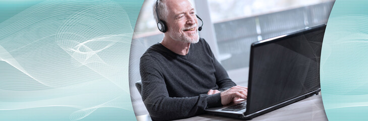 Support phone operator in headset; panoramic banner