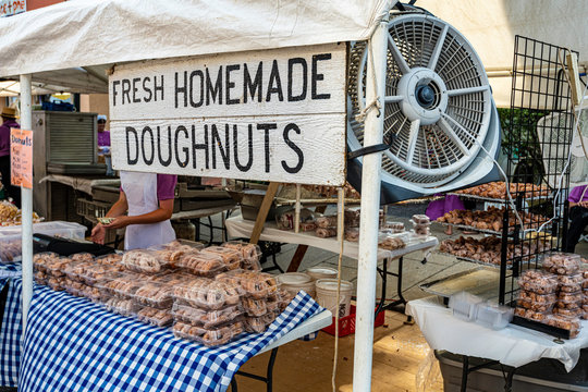 fresh homemade doughnuts at open air market
