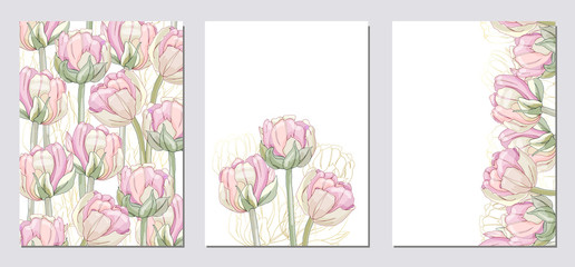 Fototapeta na wymiar Elegant floral invite set modern card in tulips
