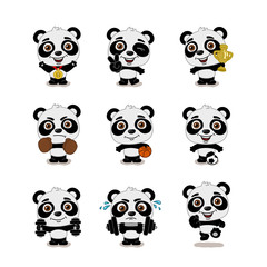 Set of cute Panda bear athlete in different sports and with prizes isolated on white background