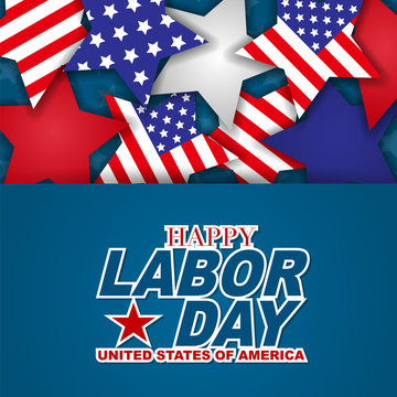 Happy Labor Day background with stars in American flag colors. USA national holiday design template. Vector illustration.