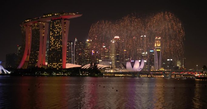 Firework display in Singapore during National day celebration, 4K clip