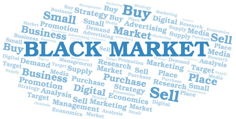 Black Market word cloud. Vector made with text only.
