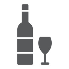 Hebrew wine glyph icon, jewish and drink, bottle and glass sign, vector graphics, a solid pattern on a white background.