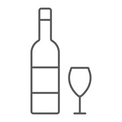 Hebrew wine thin line icon, jewish and drink, bottle and glass sign, vector graphics, a linear pattern on a white background.