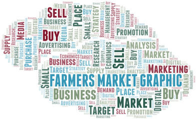 Farmers Market Graphic word cloud. Vector made with text only.