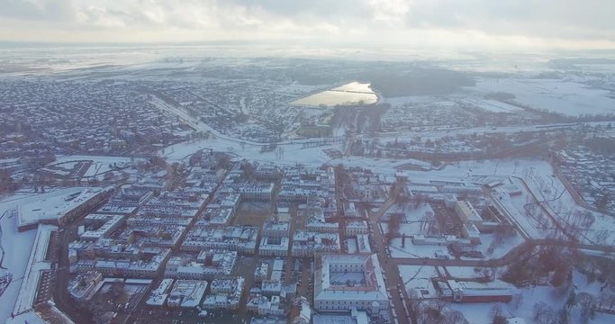 Winter aerial drone view of small town in 4K