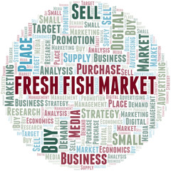 Fresh Fish Market word cloud. Vector made with text only.