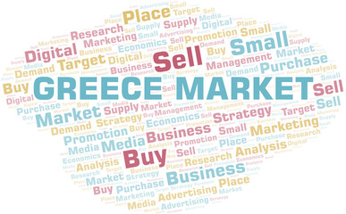 Greece Market word cloud. Vector made with text only.