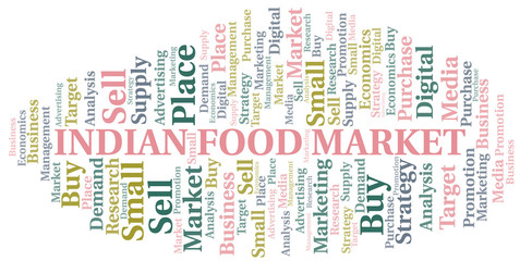 Indian Food Market word cloud. Vector made with text only.