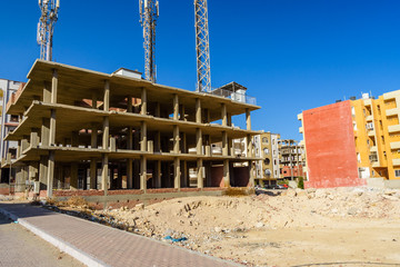 Construction of the new modern residential building in Hurghada, Egypt