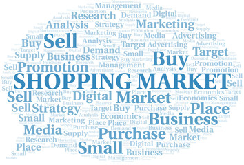 Shopping Market word cloud. Vector made with text only.