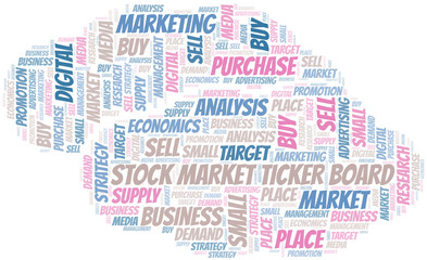 Fototapeta premium Stock Market Ticker Board word cloud. Vector made with text only.