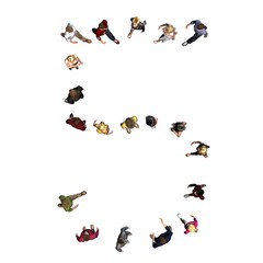 people - arranged in number 5 - top view without shadow - isolated on white background