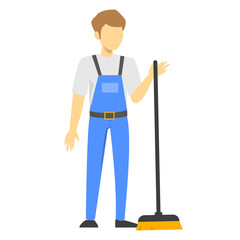 Janitor with a mop vector isolated. Male character