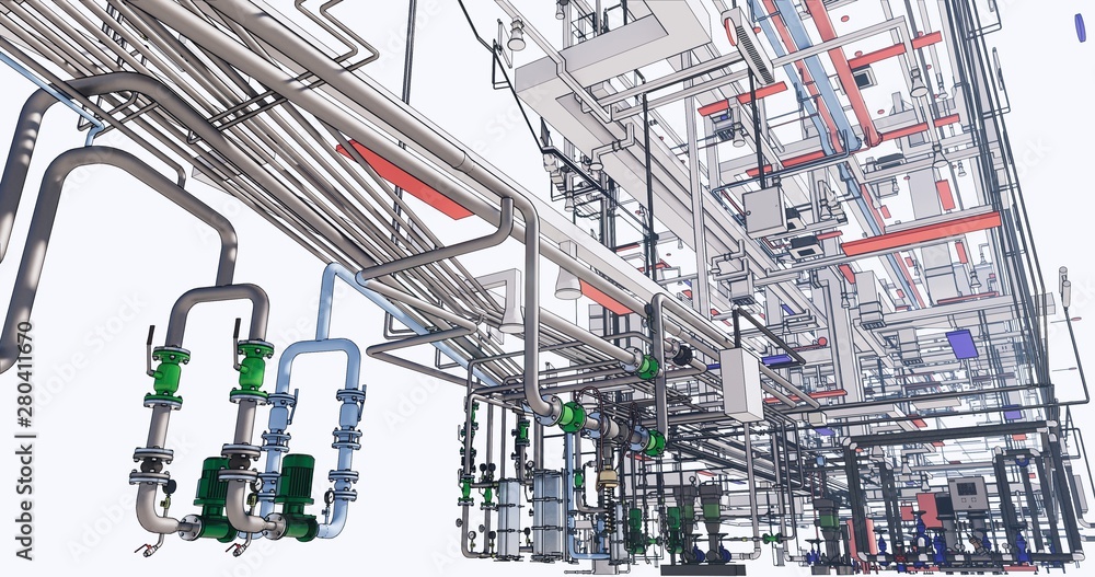 Poster bim model conceptual visualization of the utilities of the building
